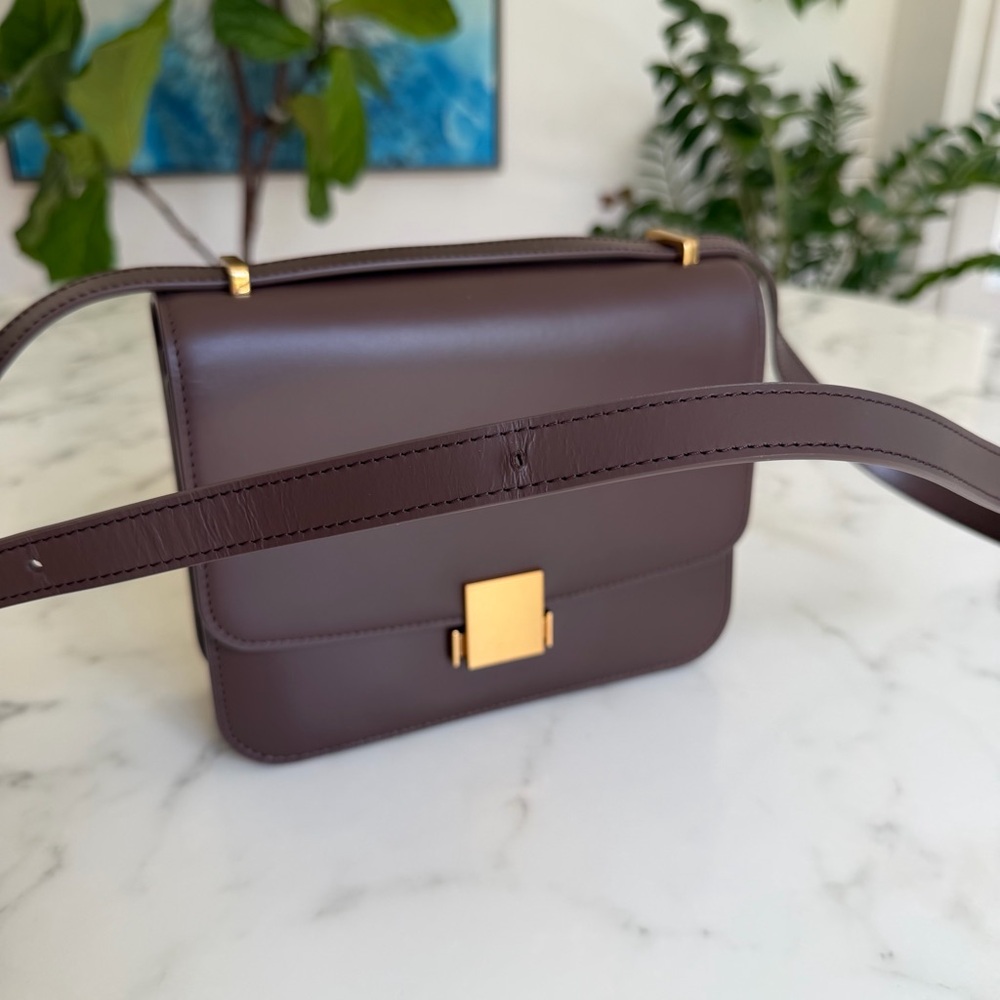 Quince Italian Leather Box Shoulder Bag Crossbody Dark Brown - Picture 12 of 16